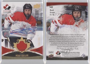 2016 Team Canada Juniors Men's Gold Spectrum /199 Noah Gregor #142 Patch Auto