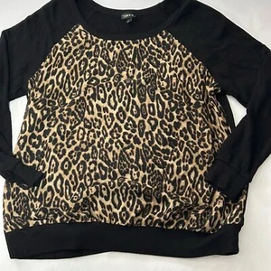 Torrid Leopard Print Raglan Sleeve Pullover Sweatshirt Women Size 1 - Picture 1 of 7