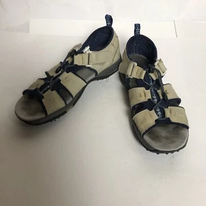 Womens Footjoy Golf Sandals Soft Spike Greenjoy Closed Heel Tan Blue 10 - Picture 1 of 5