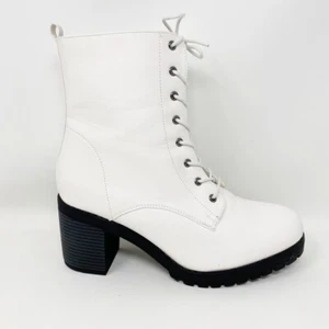 Mudd Womens White Faux Leather Zip up Heel Combat Boot, Size 11 - Picture 1 of 11