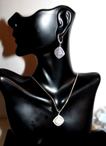 Sterling Silver CZ Pave Halo Pendant Necklace Earring Set - Picture 1 of 6