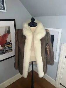 Saga Furs Mink Fur Coat Brown White Jacket Size Small - Picture 1 of 11
