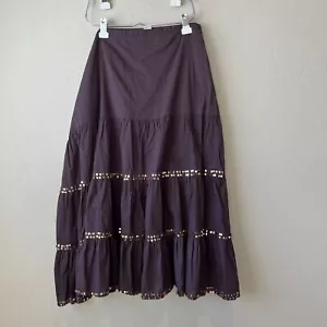 Mujer Falda 3x Marrón En Niveles Boho Plus Años 90 Y2K Lentejuelas Festival Midi Maxi Linda - Imagen 1 de 9