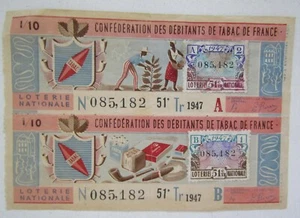 Nationallotterie Schein 1947 1/10 Doppel Nr. 1 & 2 Ziehung 51 - Bild 1 von 1