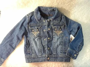 NEW Girls Jeans Denim Jacket Embellished Embroidered Cute Sz 5 SHIPS in 24 HRS! - Picture 1 of 4