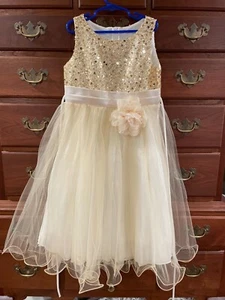 Cream Ivory Gold Sequin Dress Chiffon ~ Girls Size 5 Party Kids Dream - Spring - Picture 1 of 4