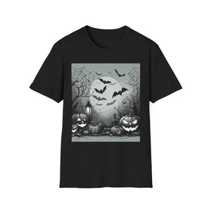 Halloween Theme Unisex T-Shirt Spooky Gift Shirt Pumpkin Bat Design Fall Apparel - Picture 1 of 37