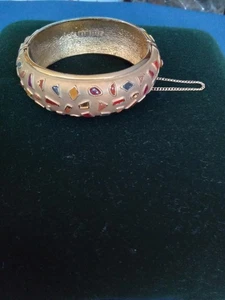 Vtg Eisenberg Signed Hinge Enamel Artist Series  Modern Bracelet Safety Chain 1" - Picture 1 of 10