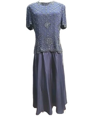 Talbots Petite Small Two-Piece Beaded Dress  Blue Mother of the bride 100% Silk  - Image 1 of 4