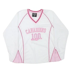 NHL Damen White & Pink Canadiens 100th Season Long Sleeve V-Neck T-Shirt L - Bild 1 von 6