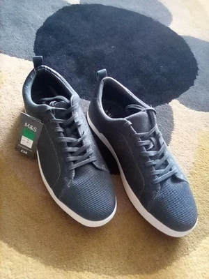 M&S Mens Size 11 Dark Grey Casual Canvas Lace Up Shoes - BNWT - RRP £38 - Image 1 of 4