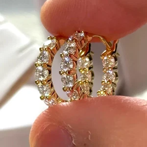 1TCW Round Cut Lab Created Diamond Women's Hoop Earrings 14k Yellow Gold Plated - Picture 1 of 10