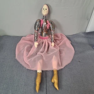 Fabric Art Doll OOAK Cloth Articulated Arms Handmade Ballerina Whimsical 53cm - Bild 1 von 11