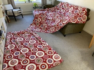 Pair Of Curtains Made With Prestigious Fabric Charnwood Berry Mid Century Style - Picture 1 of 13