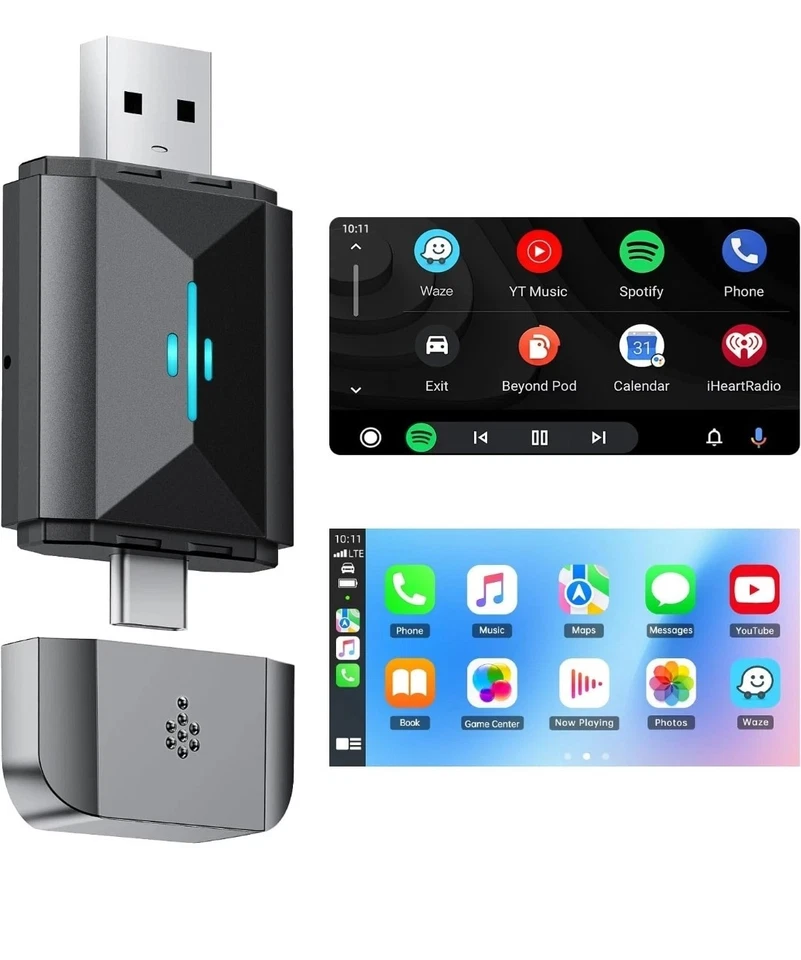 2 in 1 Adattatore per Carplay Android Auto, Wireless Converte Carplay Android Au - Immagine 1 di 4