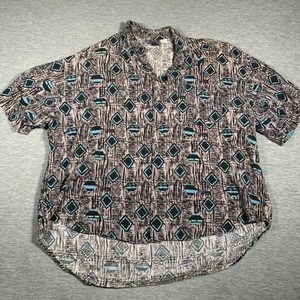 Vintage Quiksilver Shirt Mens Extra Large Brown Blue Rayon Cotton Geometric 90s - Picture 1 of 11