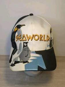 Vintage Sea World Penguins Hat Cap Snap Back Spell Out 90s Embroidered - Picture 1 of 7