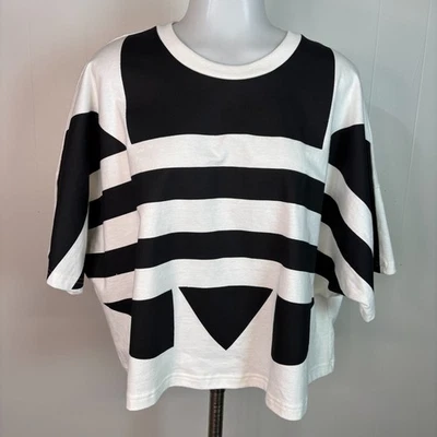Camiseta Adidas XL Blanca Negra Grande Trébol Logo Gráfico Algodón Recortado Foto 1 de 4
