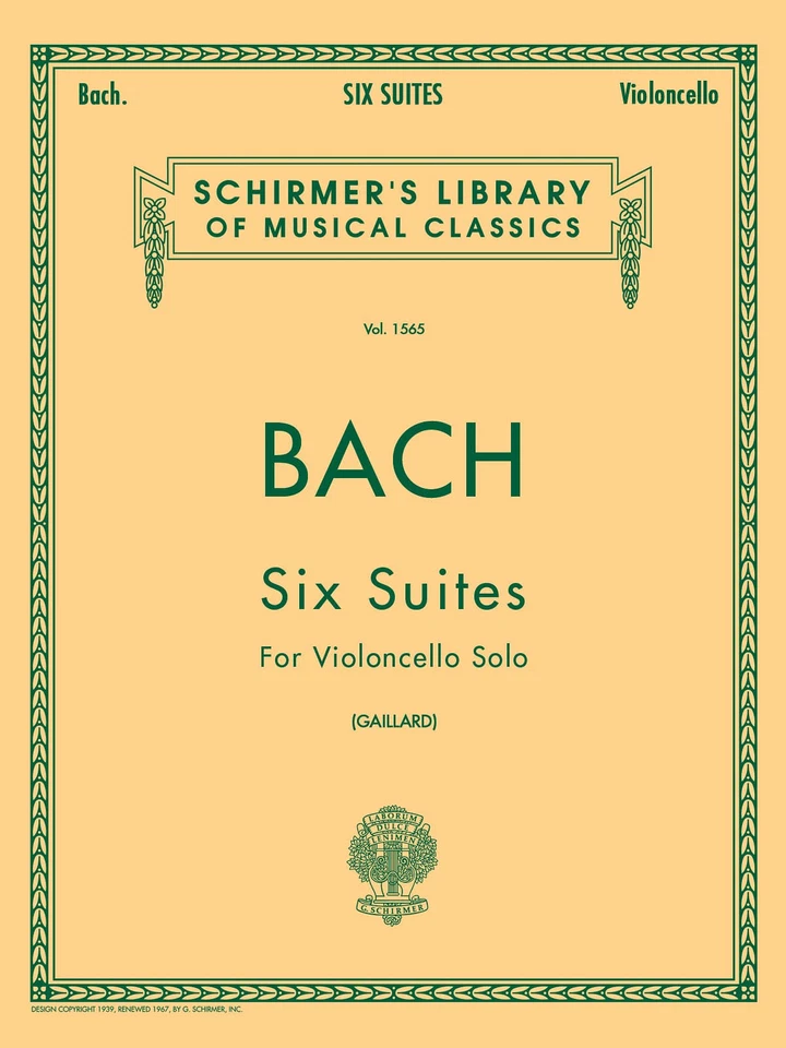 Bach 6 Suites for Cello Solo G Schirmer Volume 1565 Classical Sheet Music Book - Image 1 of 1