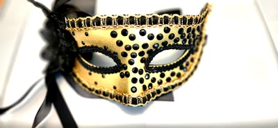 Fancy Gold / Black Eye Mask  Filigree Black Gems Gothic Wicked Queen Masquerade  - Image 1 of 4