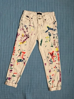 Polo Ralph Lauren Girls Denim Paint Astor Slim Boyfriend Jeans Size 8 - Image 1 of 4