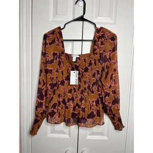 NEW Nine West Smocked Flattering Square-neck Blouse Womens Size Small - Picture 1 of 7