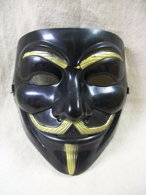 Disfraz económico negro y dorado V de Vendetta máscara facial disfraz de multitud Guy Fawkes Foto 1 de 4