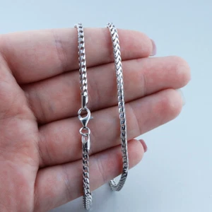 2.45mm Franco Chain Necklace - Rhodium Plated 925 Sterling Silver - 16"- 30" - Picture 1 of 10