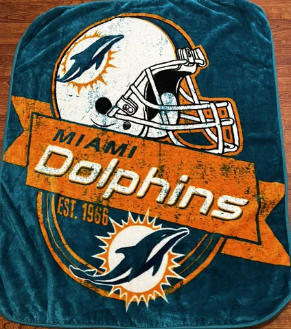 NFL Miami Dolphins Throw Blanket 55”L x 46" W Big Helmet Logo Spellout Mancave Cover