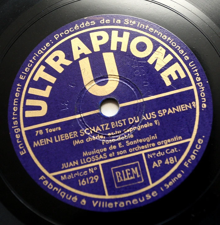 JUAN LLOSSAS Mein lieber schatz & Inantto france french ultraphone AP 481 78 rpm - Image 1 of 1