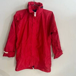 Vintage Omega Corp Red Windbreaker Rain Jacket Hooded Full Zip Unisex Size S - Picture 1 of 7