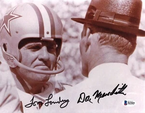 DALLAS COWBOYS LANDRY - MEREDITH - 8 1/2 X 11 RISTAMPA FOTOGRAFICA LUCIDA FIRMATA - Foto 1 di 1