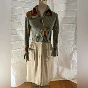 Set camicetta e gonna beige vintage Herman Marcus floreale con bottoni - Foto 1 di 7