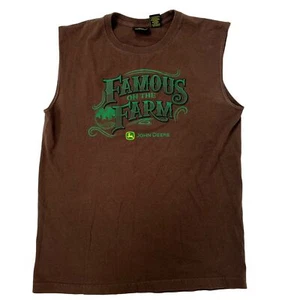 Vintage Y2K John Deere Brown Sleeveless T-Shirt Country Farm Casual Top / M Crew - Picture 1 of 5