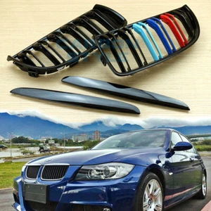 Fit BMW E90 E91 318d Sedan ABS Gloss Black M Type Front Grille M Color 2005-2008 - Imagen 1 de 6