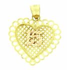 Sweet 15 Anos Heart Filigree Pendant Charm Multi Tone Solid Real Gold 22 X 18Mm