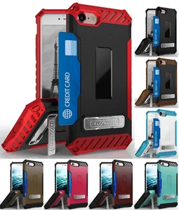 Tri-Shield Rugged Case Metal Stand Card Slot and Strap for iPhone SE 2022/2020 - Picture 1 of 37
