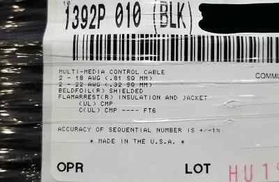 Cable de control de medios Belden 1392P 18/2C + 22/1P blindado Plenum FFEP negro/50 pies Foto 1 de 4