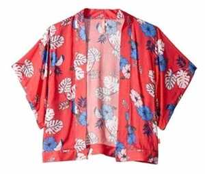 $101 Seafolly Girls Red Tropical Vibes Open Front Kimono Swimsuit Cover-Up Sz OS - Picture 1 of 1