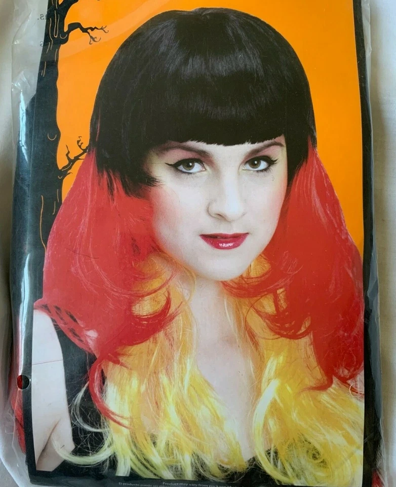 PELUCA SUNBURST ADULTO * DISFRAZ HALLOWEEN * Negro, Rojo, Amarillo * NUEVO Foto 1 de 1