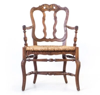 Antiker Armlehn-Stuhl-Sessel Walnuss Binsen-Geflecht Barock 18. Jahrhundert - Bild 1 von 4