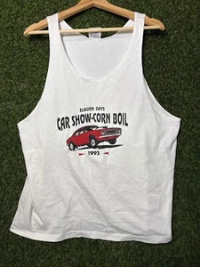 MENS XL Hanes Heavy Vintage Tank Top VTG 90s Car Show Shirt Single Stitch Graphi - Picture 1 of 4