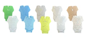 Baby Body Langarm 2er-Pack Grün/Weiß, Blau, Grün/Grau, Weiß, Beige Gr. 74/80 - Picture 1 of 6