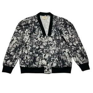 Nicki Minaj Black & White Floral Long Sleeve V-Neck Button Up Jacket Women’s XS - Picture 1 of 8