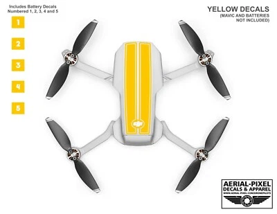 DJI Mavic Mini / Mini 2 Racing Stripes + Battery Decals Number #1-5 Sticker Skin - Image 1 of 4