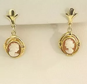Pendientes colgantes camafeo italianos antiguos de oro de 14k - Imagen 1 de 4