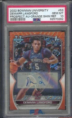 DEMARR LANGFORD 2022 BOWMAN U ORANGE SHIMMER REFRACTOR AUTO /25 PSA 10 GEM POP 1 - Image 1 of 2