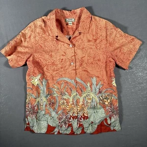 Tommy Bahama Shirt Mens Medium Sunset Orange Silk Hawaiian Camp Loop Collar VTG - Picture 1 of 13