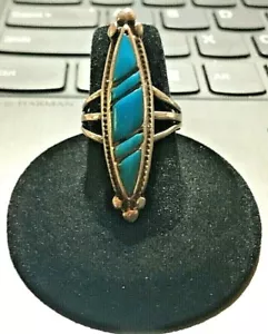 Southwestern, anello vintage in argento sterling turchese con marchio del produttore, misura 6,5-7 - Foto 1 di 10