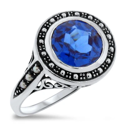 ANILLO ESTILO ANTIGUO PERLA PLATA ESTERLINA 925 SIMULADO TOPACIO AZUL LONDRES 315z Foto 1 de 4